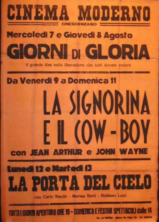GIORNI DI GLORIA - dobový plakát s kinoprogramem